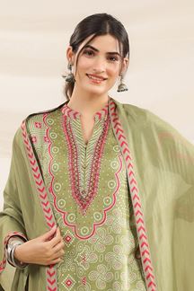 Picture of  Creative Pista Green Designer Straight Cut Suit for Mehendi, Festivals, Sangeet, and Parties