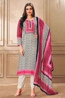 Picture of Striking Pink and Off-White Designer Straight Cut Suit for Festivals, Sangeet, and Parties