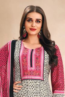 Picture of Striking Pink and Off-White Designer Straight Cut Suit for Festivals, Sangeet, and Parties