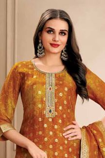 Picture of  Breathtaking Mustard Designer Straight Cut Suit for Haldi, Festivals, Sangeet, and Parties