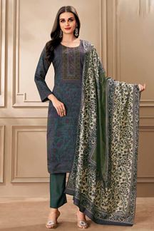 Picture of  Alluring Teal Designer Straight Cut Suit for Festivals, Sangeet, and Parties