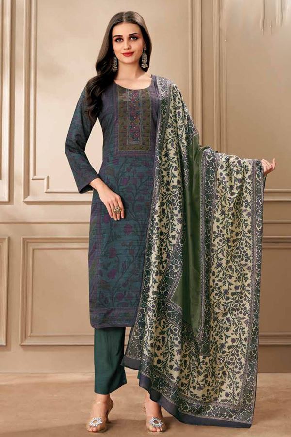 Picture of  Alluring Teal Designer Straight Cut Suit for Festivals, Sangeet, and Parties