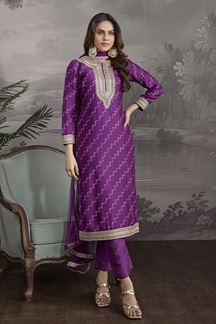 Picture of Ethnic Purple Designer Straight Cut Suit for Festivals, Sangeet, and Parties
