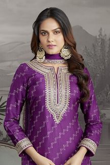 Picture of Ethnic Purple Designer Straight Cut Suit for Festivals, Sangeet, and Parties