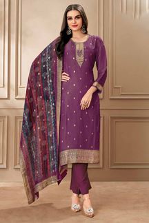 Picture of  Spectacular Purple Designer Straight Cut Suit for Festivals, Sangeet, and Parties