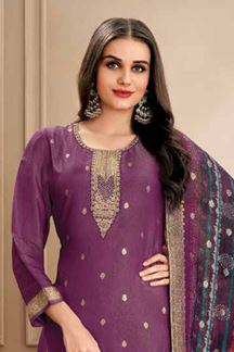 Picture of  Spectacular Purple Designer Straight Cut Suit for Festivals, Sangeet, and Parties