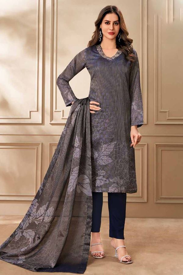 Picture of  Creative Grey and Blue Designer Straight Cut Suit for Festivals, Sangeet, and Parties