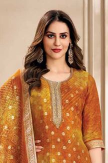 Picture of  Dazzling Mustard Designer Straight Cut Suit for Haldi, Festivals, Sangeet, and Parties