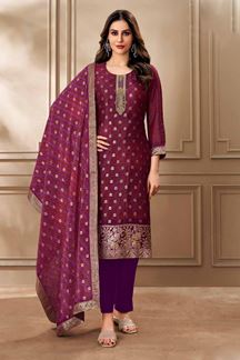 Picture of  Striking Maroon and Purple Designer Straight Cut Suit for Festivals, Sangeet, and Parties