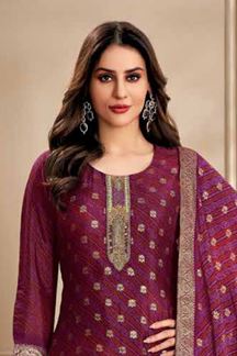 Picture of  Striking Maroon and Purple Designer Straight Cut Suit for Festivals, Sangeet, and Parties