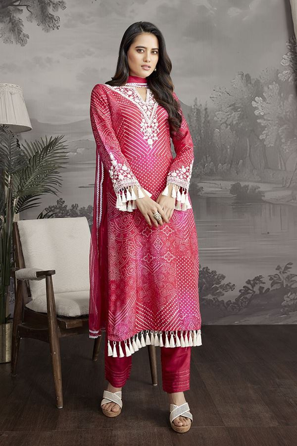 Picture of Outstanding Pink Designer Straight Cut Suit for Festivals, Sangeet, and Parties