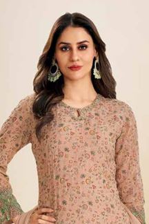 Picture of  Flamboyant Peach Designer Straight Cut Suit for Festivals, Sangeet, and Parties