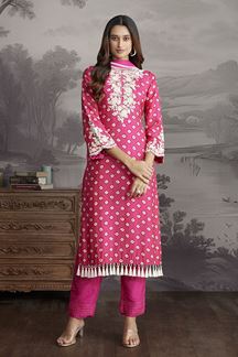Picture of Fascinating Pink Designer Straight Cut Suit for Festivals, Sangeet, and Parties