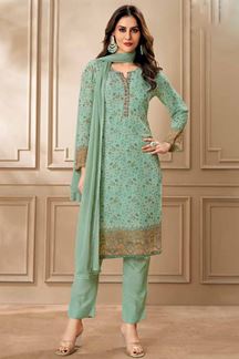 Picture of  Surreal Sea Green Designer Straight Cut Suit for Festivals, Sangeet, and Parties