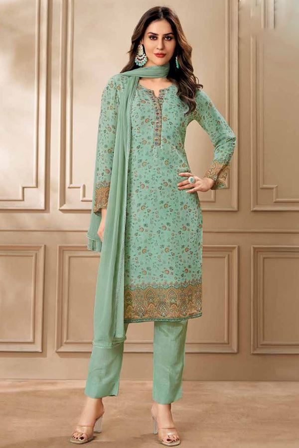 Picture of  Surreal Sea Green Designer Straight Cut Suit for Festivals, Sangeet, and Parties