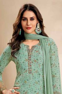 Picture of  Surreal Sea Green Designer Straight Cut Suit for Festivals, Sangeet, and Parties