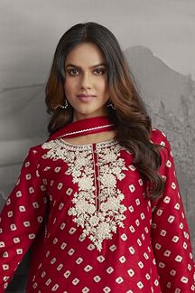 Picture of Creative Red Designer Straight Cut Suit for Festivals, Sangeet, and Parties
