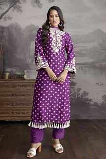 Picture of Bollywood Purple Designer Straight Cut Suit for Festivals, Sangeet, and Parties