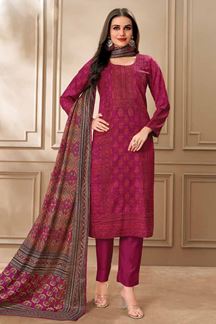 Picture of  Aesthetic Dark Pink Designer Straight Cut Suit for Festivals, Sangeet, and Parties