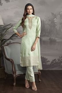 Picture of Dazzling Green Designer Straight Cut Suit for Festivals, Sangeet, and Parties
