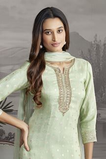 Picture of Dazzling Green Designer Straight Cut Suit for Festivals, Sangeet, and Parties