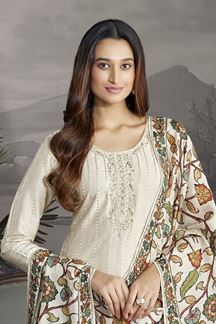 Picture of Striking Cream Designer Straight Cut Suit for Festivals, Sangeet, and Parties
