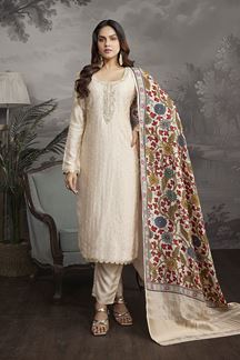 Picture of Flamboyant Ivory Designer Straight Cut Suit for Festivals, Sangeet, and Parties