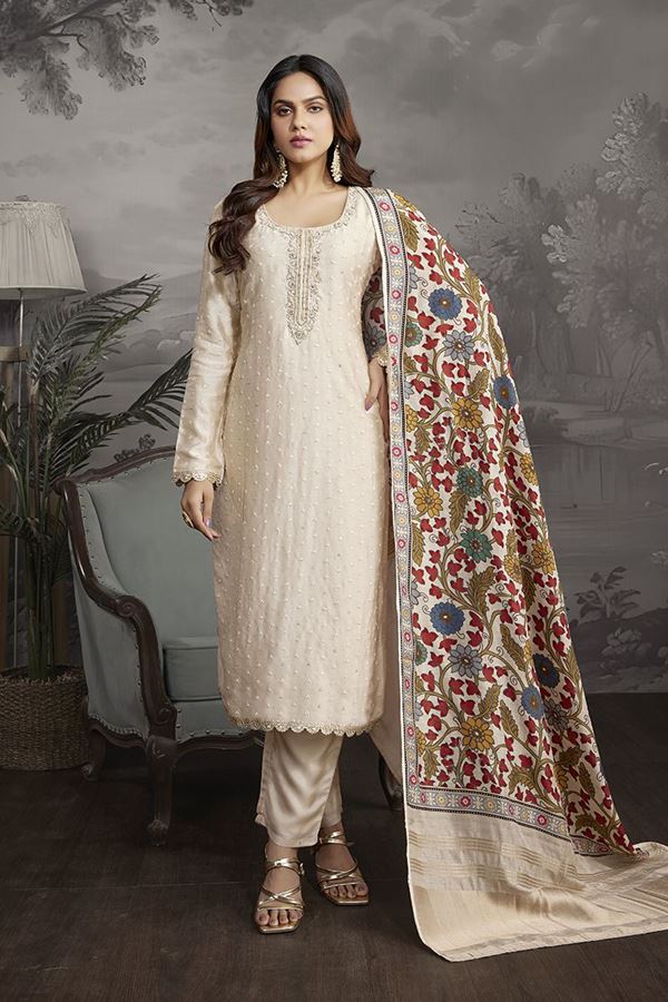 Picture of Flamboyant Ivory Designer Straight Cut Suit for Festivals, Sangeet, and Parties