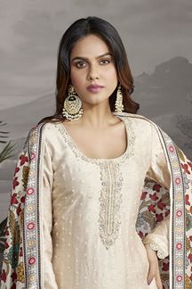Picture of Flamboyant Ivory Designer Straight Cut Suit for Festivals, Sangeet, and Parties