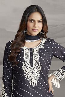 Picture of Classy Black Designer Straight Cut Suit for Sangeet and Parties