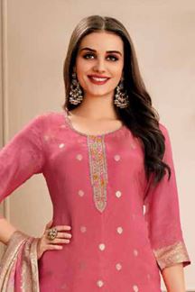 Picture of  Delightful Peach Designer Straight Cut Suit for Festivals, Sangeet, and Parties