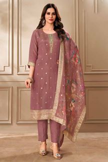 Picture of  Charming Mauve Designer Straight Cut Suit for Festivals, Sangeet, and Parties