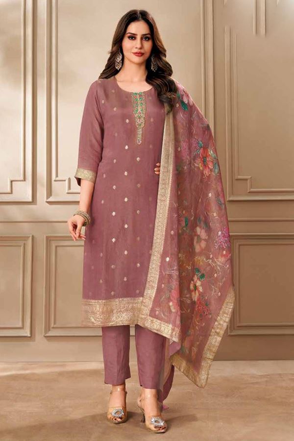 Picture of  Charming Mauve Designer Straight Cut Suit for Festivals, Sangeet, and Parties