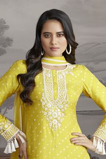 Picture of Pretty Yellow Designer Straight Cut Suit for Haldi, Sangeet and Parties