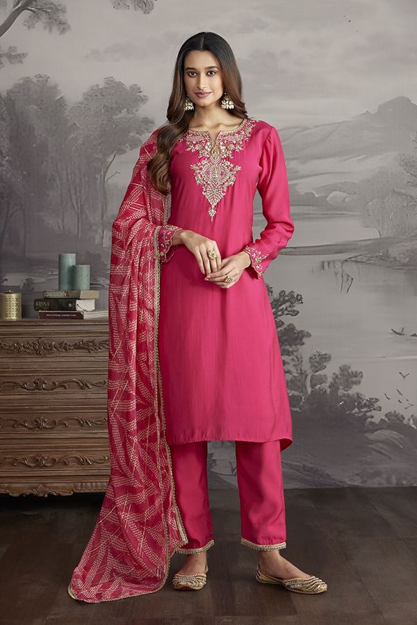 Picture of Surreal Pink Designer Straight Cut Suit for Festivals, Sangeet, and Parties