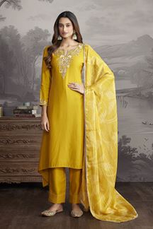 Picture of Royal Yellow Designer Straight Cut Suit for Haldi, Festivals, and Parties