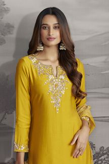 Picture of Royal Yellow Designer Straight Cut Suit for Haldi, Festivals, and Parties