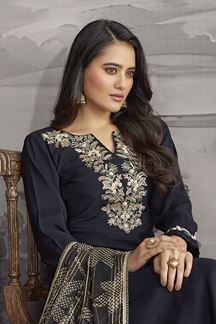 Picture of Aesthetic Black Designer Straight Cut Suit for Sangeet and Parties