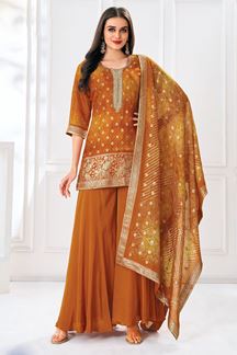 Picture of  Captivating Mustard Designer Sharara Suit for Haldi, Wedding, Reception, Festivals, Sangeet, and Parties