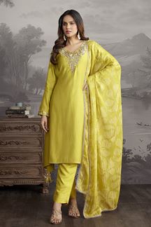 Picture of Enticing Yellow Designer Straight Cut Suit for Haldi, Sangeet, and Parties