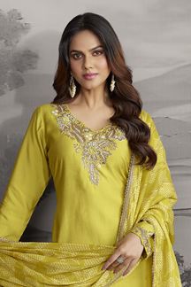 Picture of Enticing Yellow Designer Straight Cut Suit for Haldi, Sangeet, and Parties