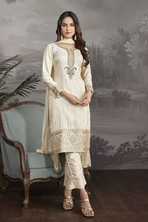 Picture of Irresistible Ivory Designer Straight Cut Suit for Festivals, Sangeet, and Parties