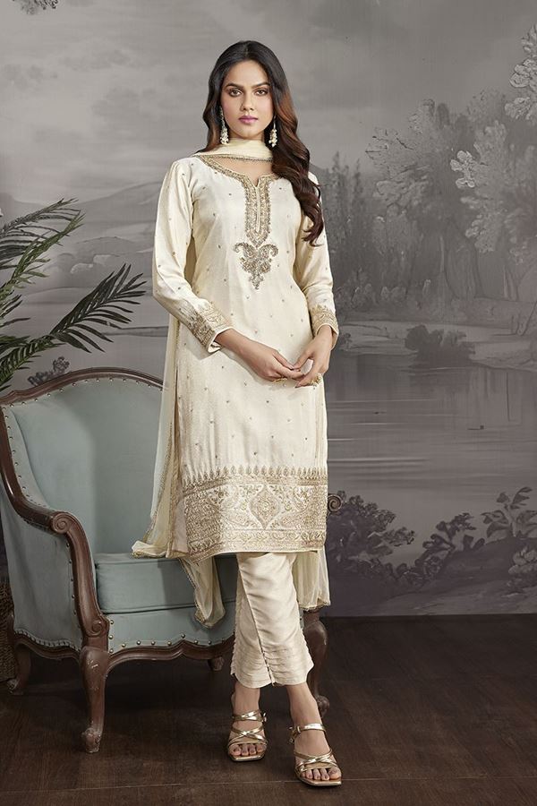 Picture of Irresistible Ivory Designer Straight Cut Suit for Festivals, Sangeet, and Parties