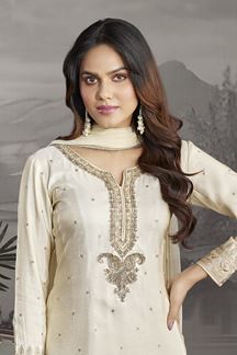 Picture of Irresistible Ivory Designer Straight Cut Suit for Festivals, Sangeet, and Parties