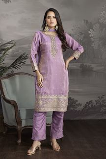 Picture of Delightful Lavender Designer Straight Cut Suit for Festivals, Sangeet, and Parties