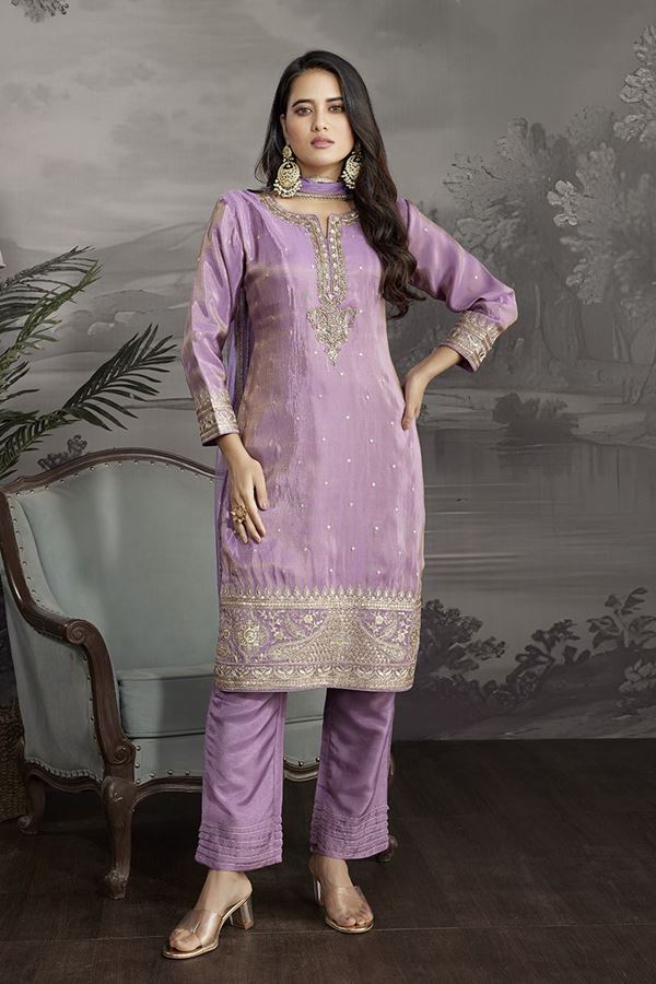 Picture of Delightful Lavender Designer Straight Cut Suit for Festivals, Sangeet, and Parties