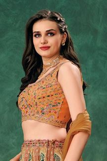 Picture of Captivating Multi and Orange Designer Indo-Western Lehenga Choli for Engagement, Wedding, Reception, Sangeet, and Parties