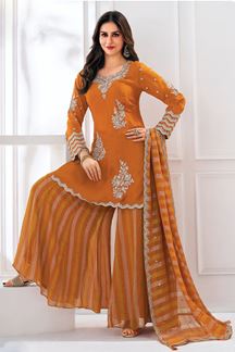 Picture of  Smashing Rust Designer Sharara Suit for Wedding, Reception, Festivals, Sangeet, and Parties