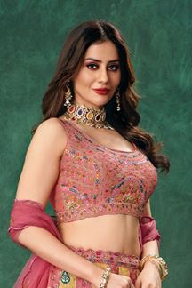 Picture of Exuberant Multi and Light Pink Designer Indo-Western Lehenga Choli for Engagement, Wedding, Reception, Sangeet, and Parties