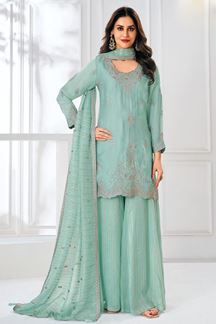 Picture of  Outstanding Turquoise Blue Designer Sharara Suit for Engagement, Reception, Festivals, Sangeet, and Parties